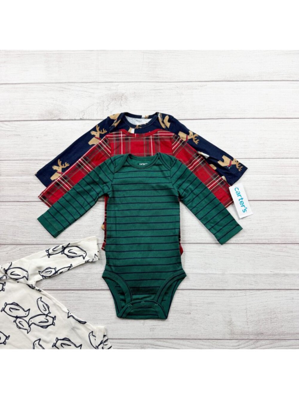 Carter’s Baby Boys Long Sleeve Bodysuits Penguin Moose 4-Pack NWT 3-6 Months - Picture 3 of 6